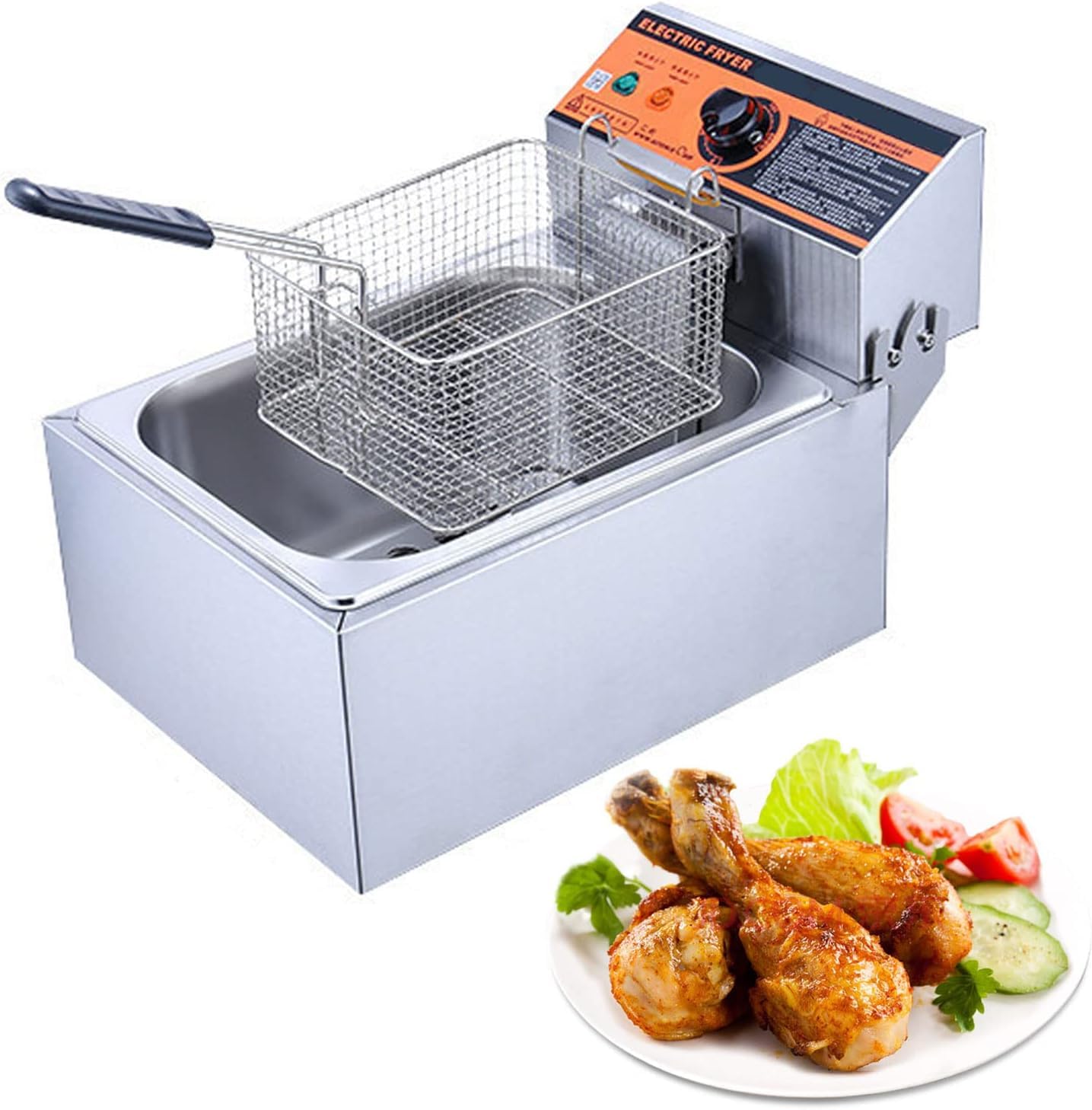Friggitrice elettrica da banco con cestello Solido di Facile Montaggio, friggitrice Commerciale in Acciaio Inossidabile, per Cucina, Ristorante, Temperatura Regolabile per Cucinare