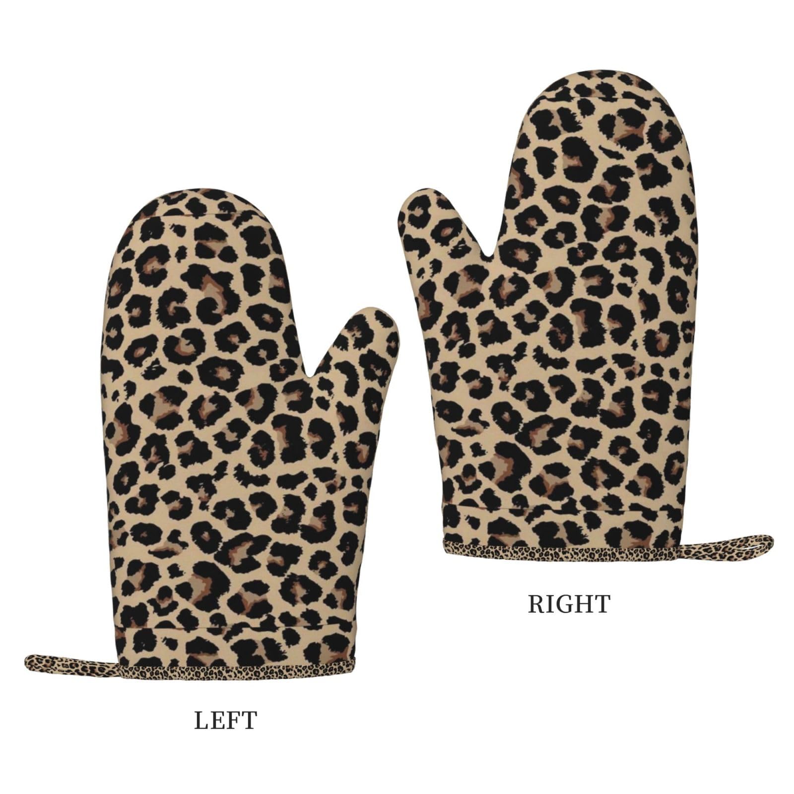 Ensemble de Quatre Gants et maniques résistants à la Chaleur, Gants de Cuisine antidérapants, maniques de Four, Motif léopard