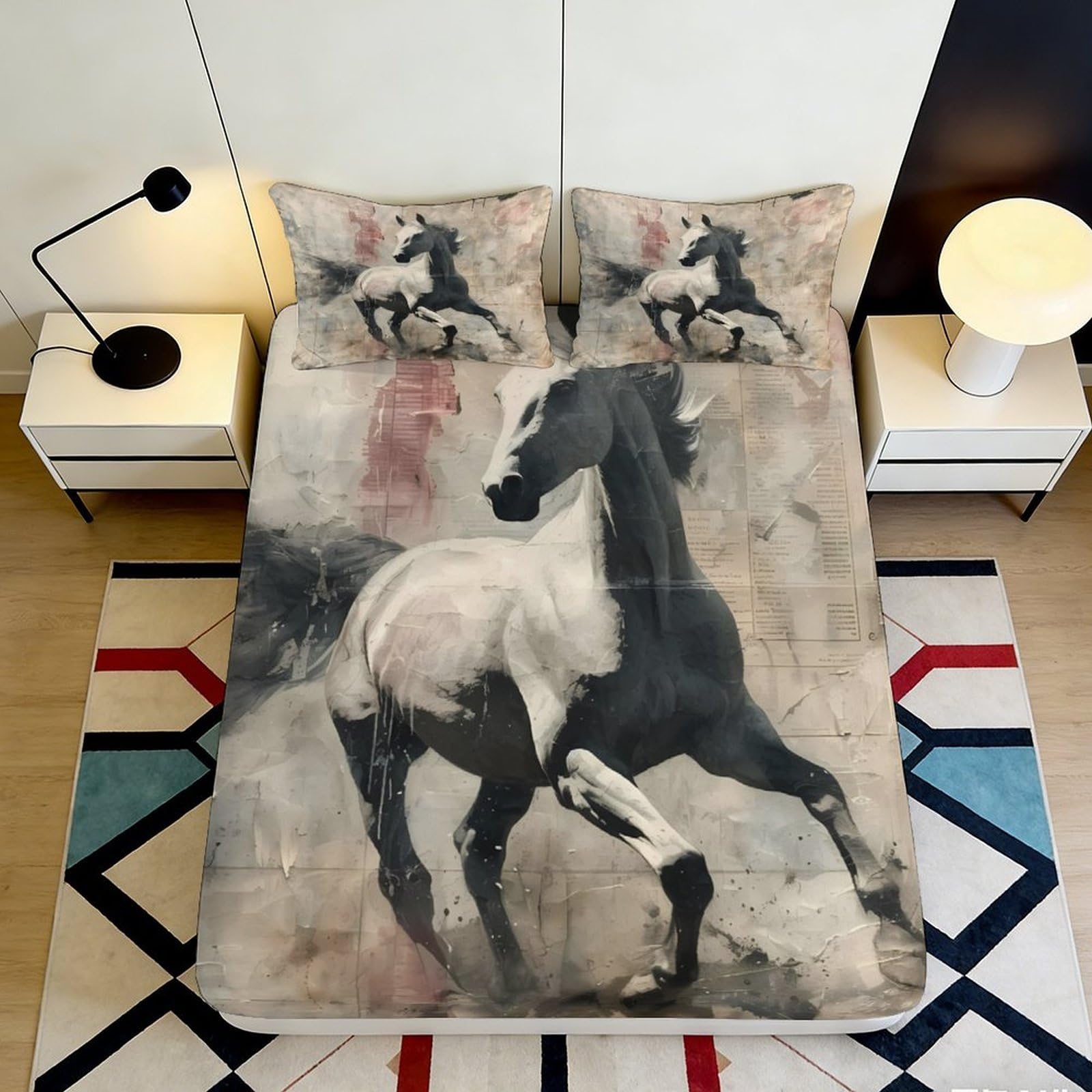3D Printed Wild Horse Fitted Sheet Microfiber Soft Breathable Artistic Stallion Bed Cover for Bedroom Guest Room Decor 90x200x25cm