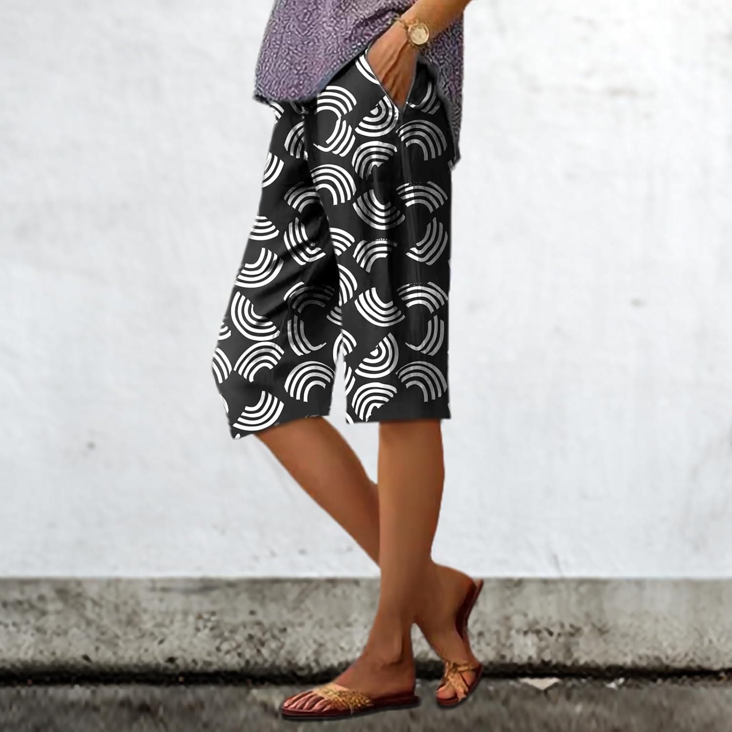 Women's Pants Vibrant Colorful High Waisted Mid Rise Loose Cool Retro Summer Comfortable Wide Leg Shorts - Image 2