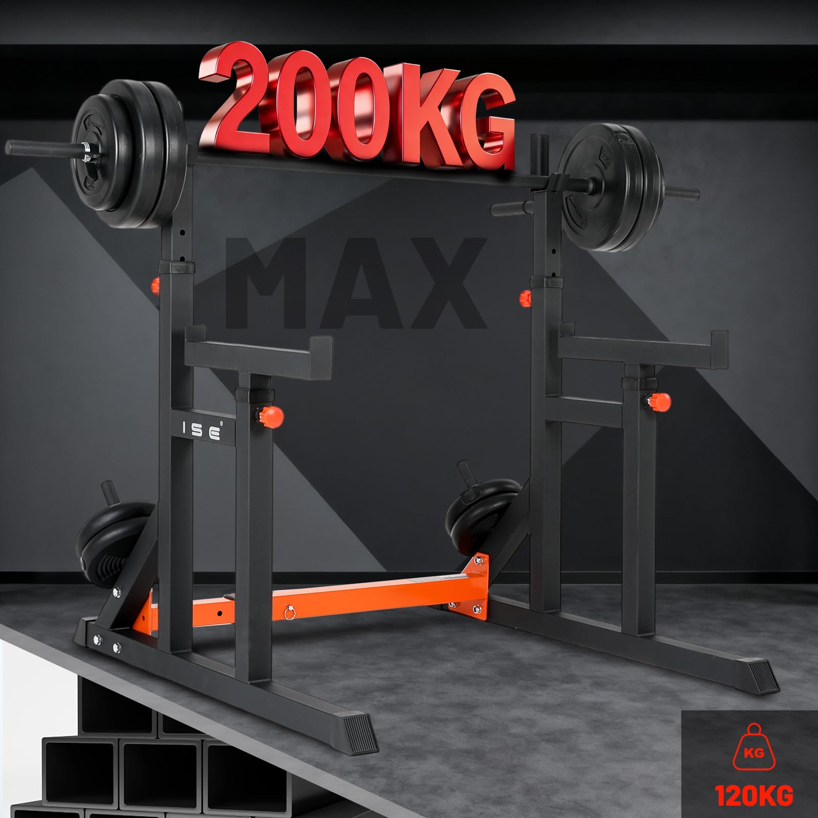 ISE Rack Palestra Multifunzione Supporto Bilanciere per Casa, Squat Rack Porta Bilanciere con Altezza Regolabile per Panca