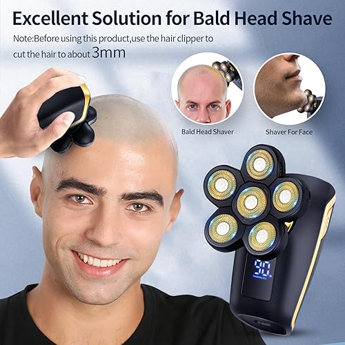 Miniatura 7 de Afeitadora eléctrica rotativa para hombres, afeitadora multifuncional de cabeza calva, impermeable, recargable para hombres calvos