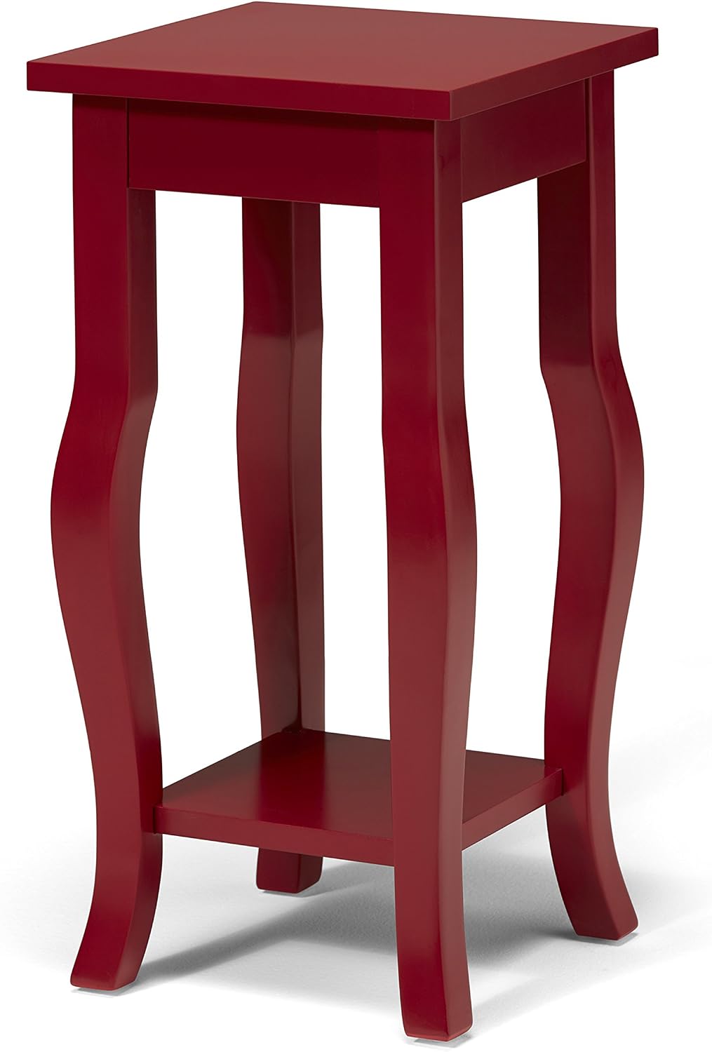 Kate and Laurel Lillian Wood Pedestal End Table with Curved Legs and Shelf, Red