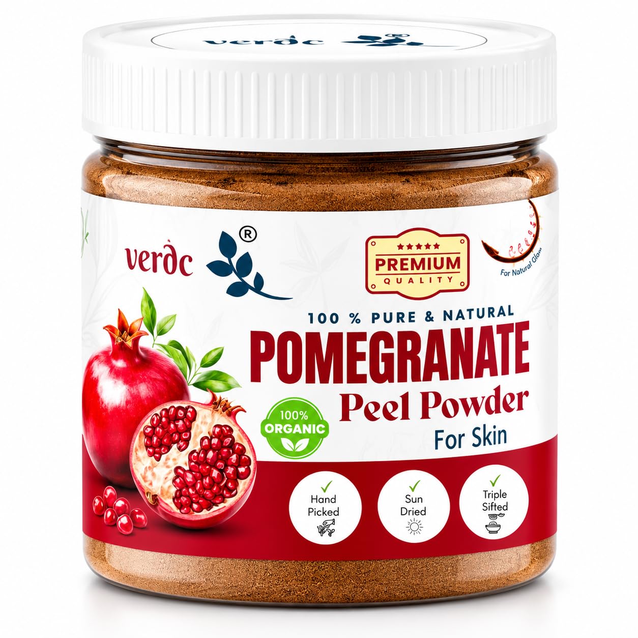 verdc - 100% Pure & Natural Pomegranate Peel Powder for Face/ Anar peel - Facepack for Scars, Acne, Wrinkles - All Skin Types - (100 GM)