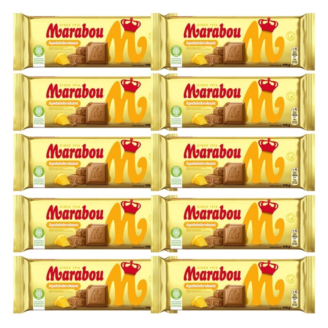 Marabou Apelsinkrokant 10×170 g (1,7 kg) | Schwedische Milchschokolade mit Orangen-Krokant | XXL-Vorrat | Tafelschokolade | Cremig & knusprig | Ideal für Party, Büro & Geschenke