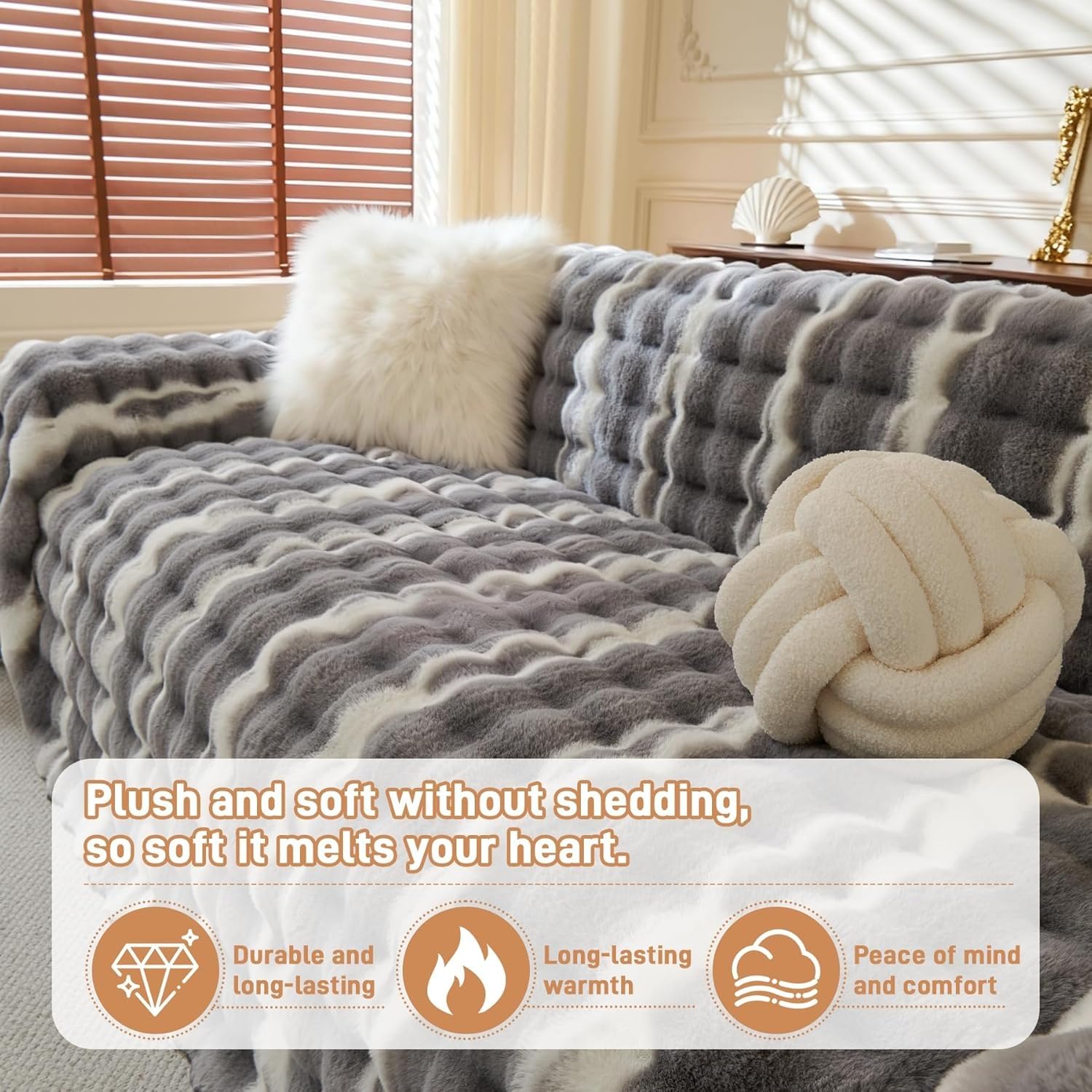 Sofabezug Dicker Warmer Plüsch mit 3D-Blasen-Design flauschig gemütlich Überwurf für Couch, Stuhl, Sofa, Bett Weiche waschbare Sofaabdeckung als Hundedecke und Sofaschutz(Coffee-Milk,70.9x102in)