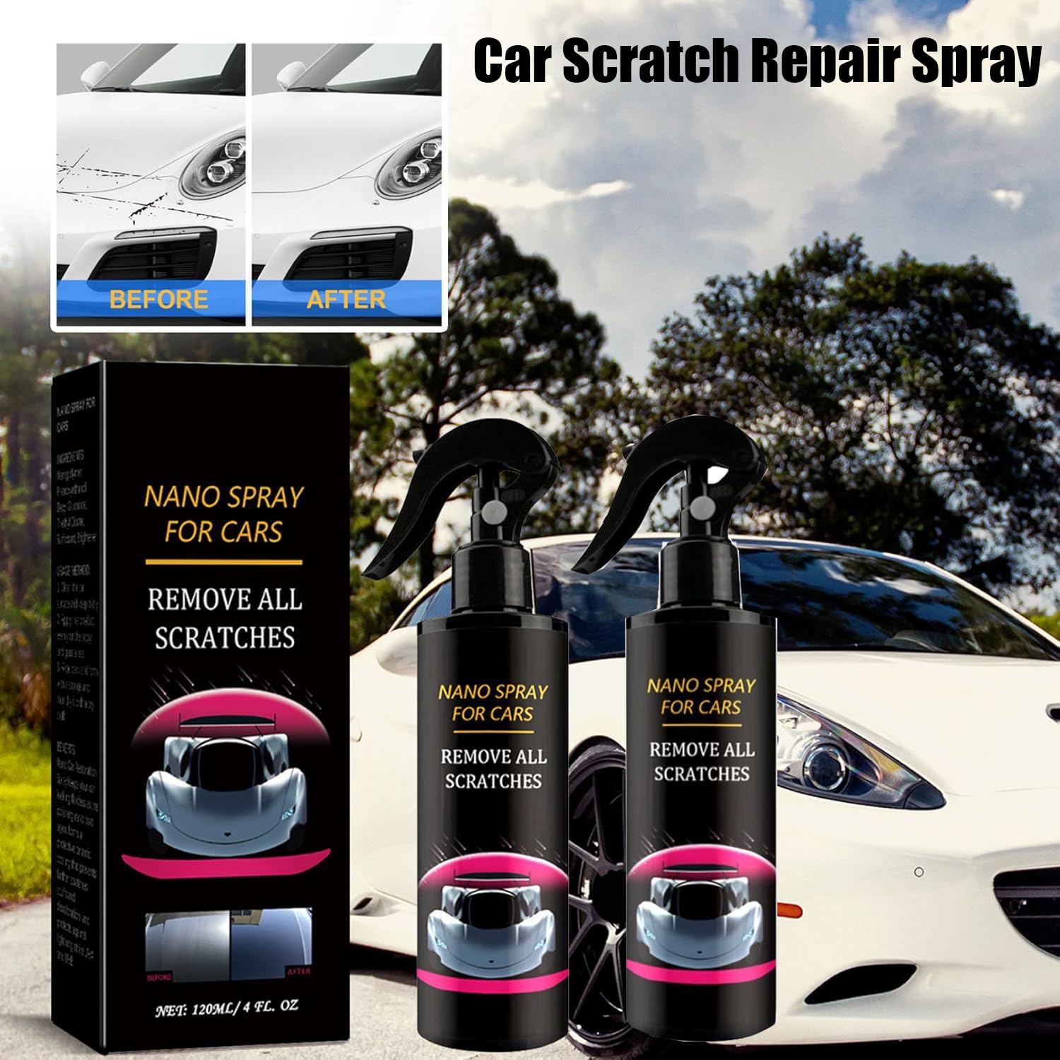 Peachloft Car Spray, Ceramic Shine Spray for Vehicles, Instant Gloss Restorer & Protective Coating for Cars, Motorcycles & More, High-Gloss Finish, Waterless Cleaner (3pcs)
