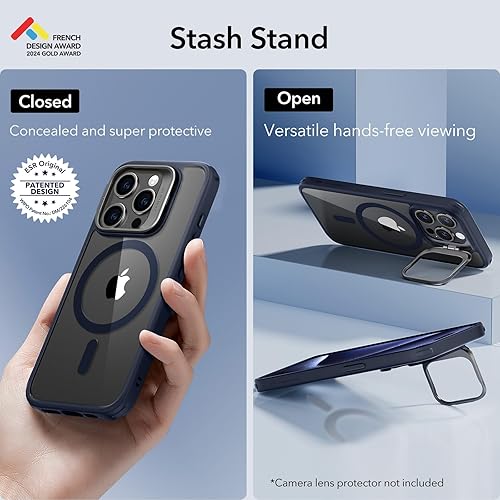 Vista 618 de ESR - Funda para iPhone 15 compatible con MagSafe, funda protectora de grado militar con soporte integrado, cubierta trasera resistente a