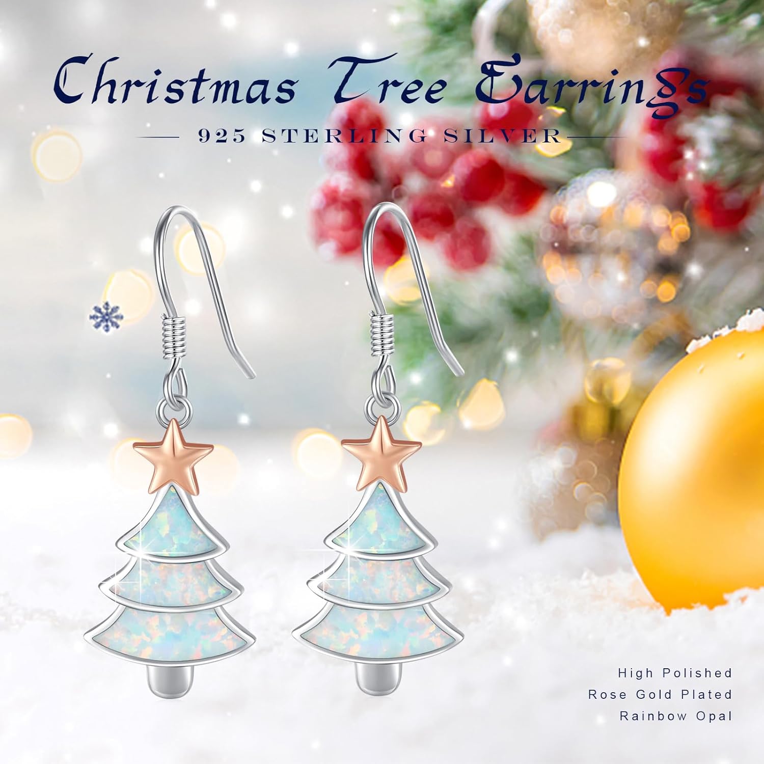 Christmas Tree Earrings for Women 925 sterling silver Christmas Tree Earrings with Opal Xmas Dress Up Jewelry Earrings for Women Xmas Gifts - Image 7
