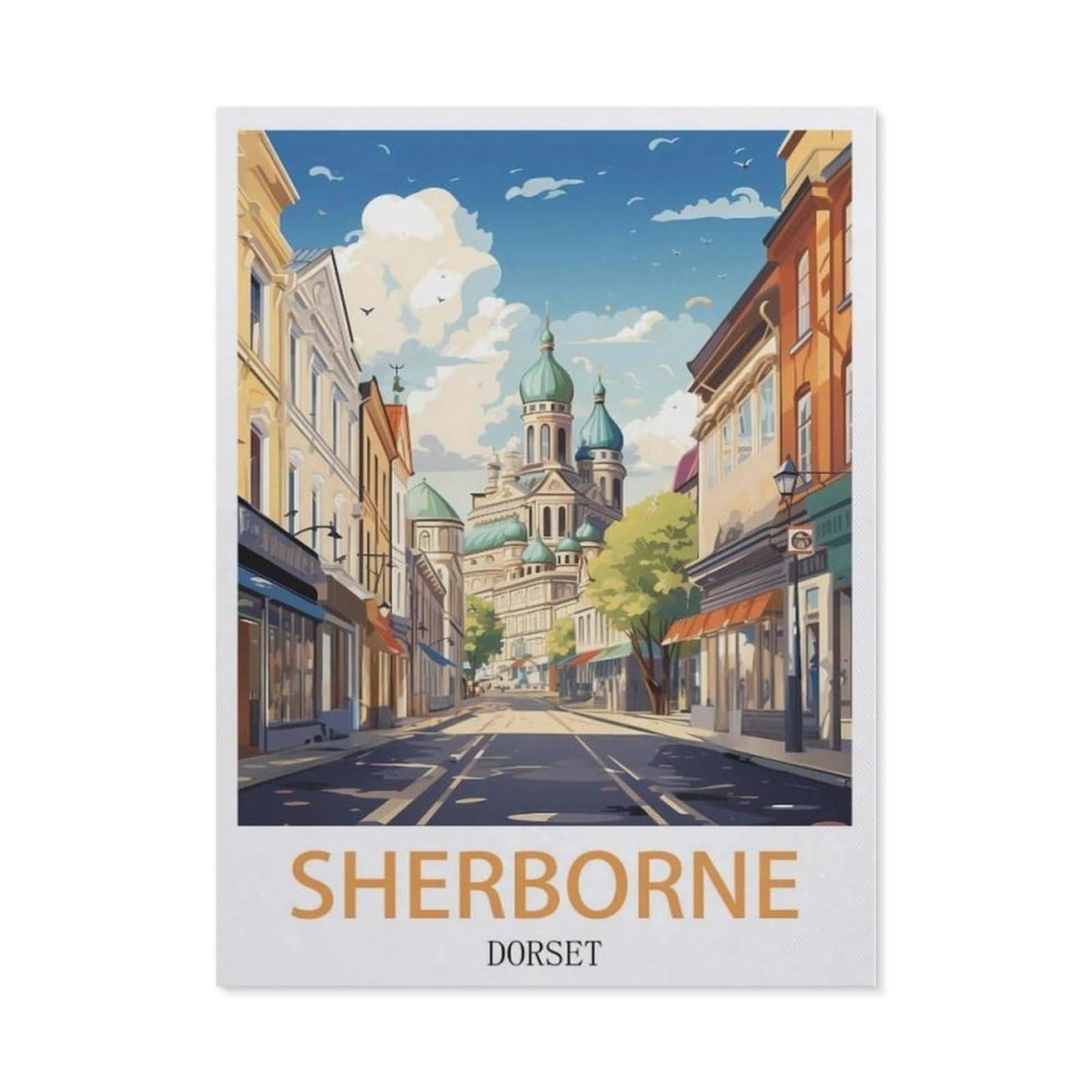 Beayodkp （50 X 60 Cm/19.68 X 23.62 Inches） Sherborne Dorset Vintage Travel Posters，Diamond Art Kits For Adults And Kids, Full Drill Round Rhinestone Paint With Diamonds-Ce49