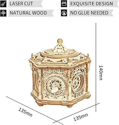 Miniatura 4 de ROKR Rompecabezas de madera 3D, delicada caja de música, kits de modelo mecánico, regalo romántico en cumpleaños/día de San Valentín, decoración de