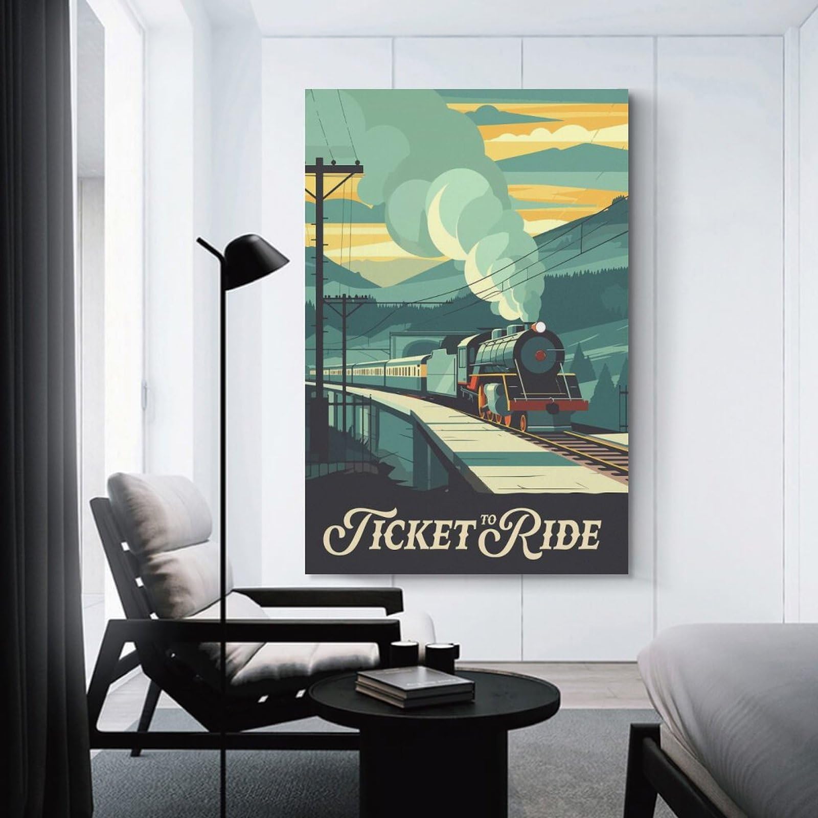 Junmoney Ticket to Ride Board Game Inspired Illustration Hanging Wall Art 08x12inch(20x30cm), for Feature Walls in Flats Or Modern Rooms, Home Wall Art for Statement Displays