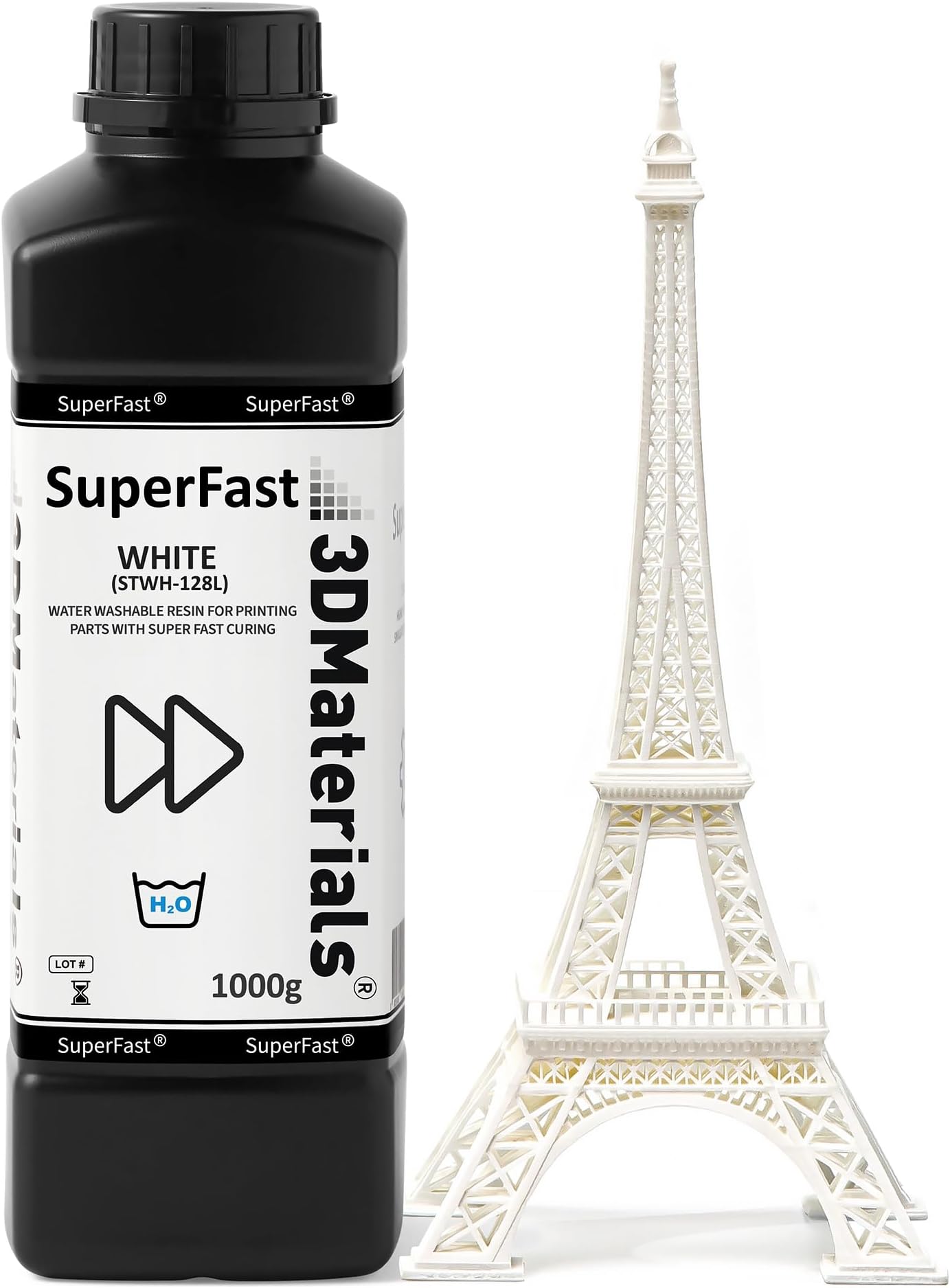 SuperFast 4K 3D Printer Resin Water Washable, 50um Print in 0.6 sec, Made in Korea by 3DMaterials (1000g, White)