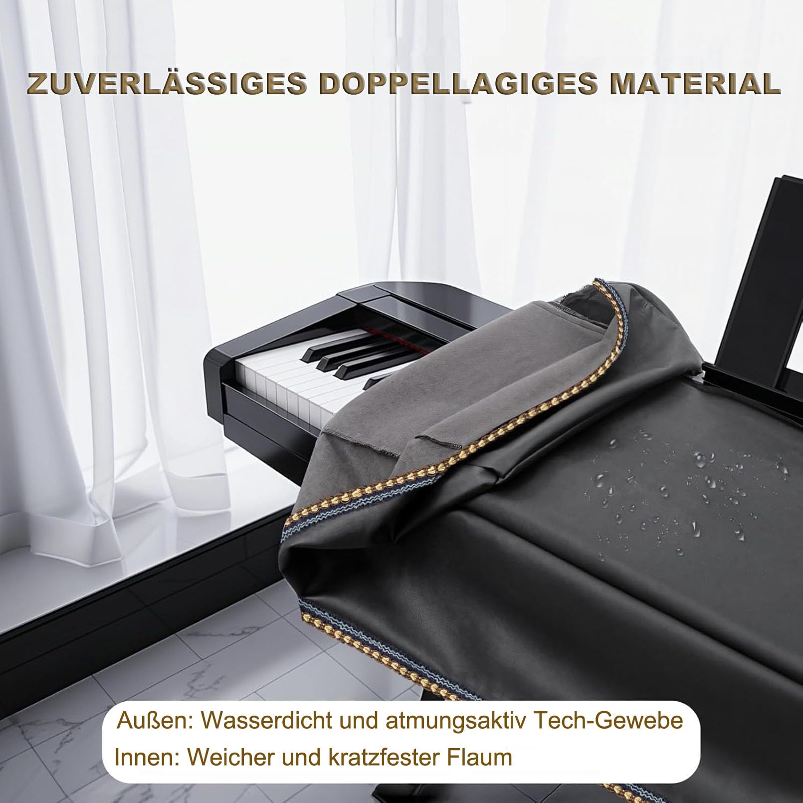Cutfouwe Staubschutz für Klaviertastatur 88-Tasten Klavier Abdeckung E-Piano Tastaturabdeckung Tuch mit Notenständerabdeckung,133 x 30x 17 cm,Schwarz