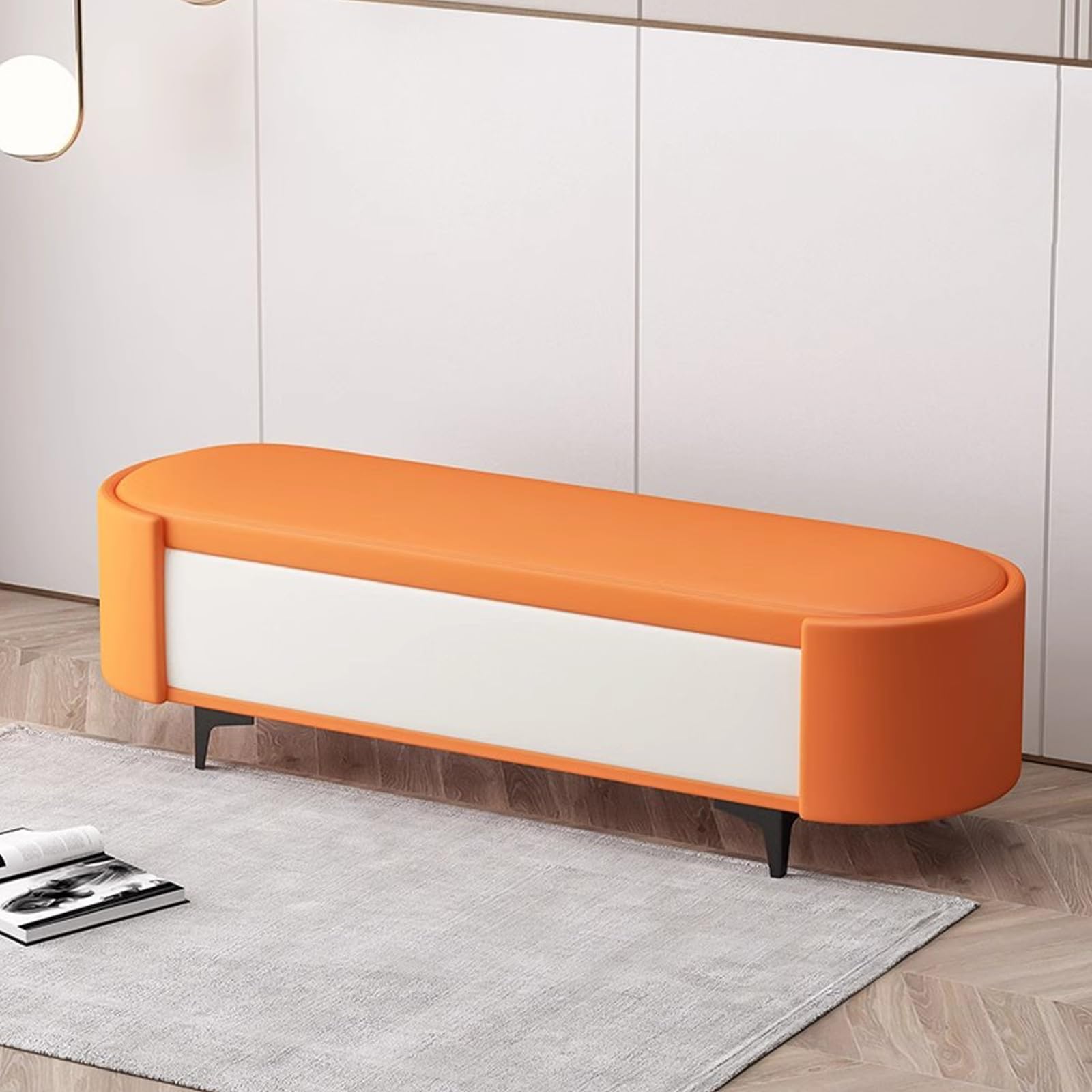 Banc à chaussures orange pour magasin de vêtements et hall d'entrée
