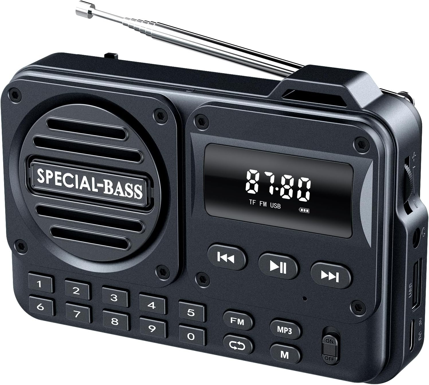 Pocket Radio FM USB-C Charging 2000mAh Rechargeable Excellent Reception Clear Speaker and Headphone Jack,LCD Screen,FM Radio for Walk/Jogging/Gym, Bluetooth/TF(NO AM) (Carbon)