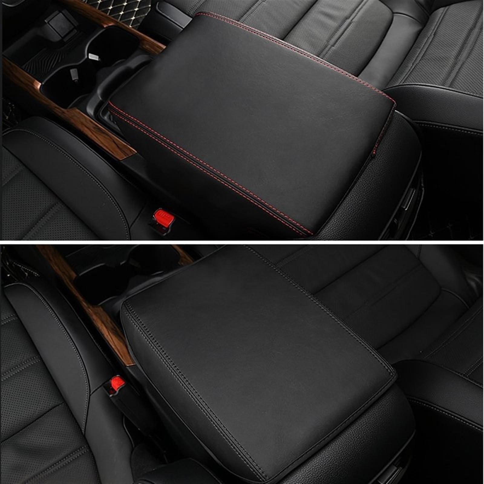 Auto-Armlehnen-Aufbewahrungsbox Für CRV 2017 2018 2019 Auto Mikrofaser Leder Center Control Armlehne Box Abdeckung Trim(Black-red line)