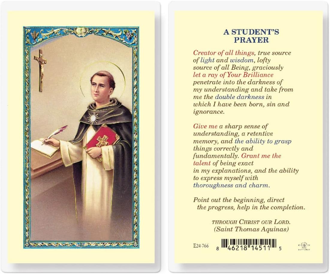 A Student's Prayer/St. Thomas Aquinas Laminated Holy Cards, 25-Count Value Pack