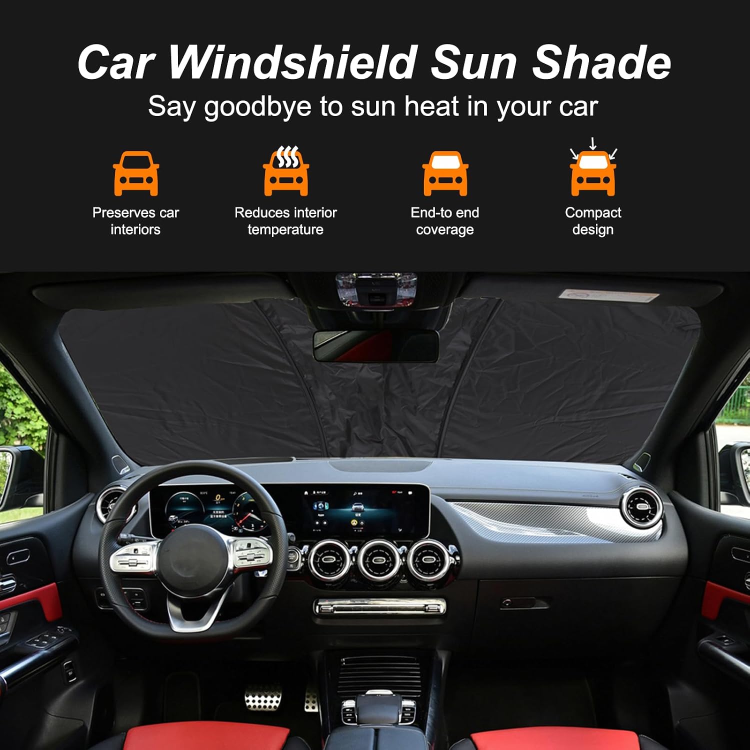 Front Windshield Sun Shade Compatible with Mercedes Benz B Class 2014-2020 Car Windshield Sun Shade Foldable Elastic Memory Steel Wire Sun Shield UV Protection Interior Accessories