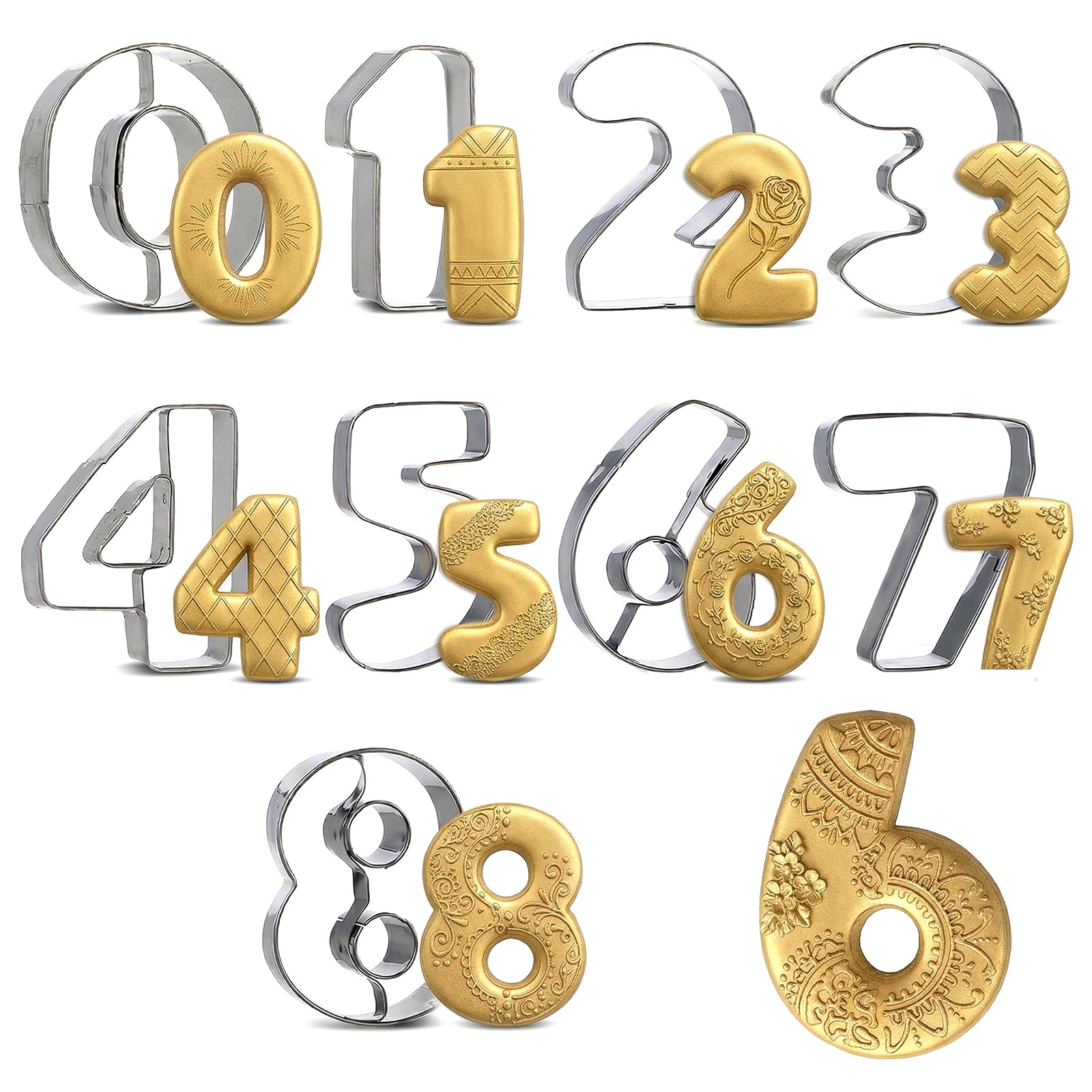 Grevosea 9 Pcs 2 in Number Cookie Cutters, Stainless Steel 0-8 (6 Reverses to 9) Birthday Numbers Cookie Cutter Set Fondant Dough Kitchen Baking Tool for Wedding Family Gathering Christmas Party