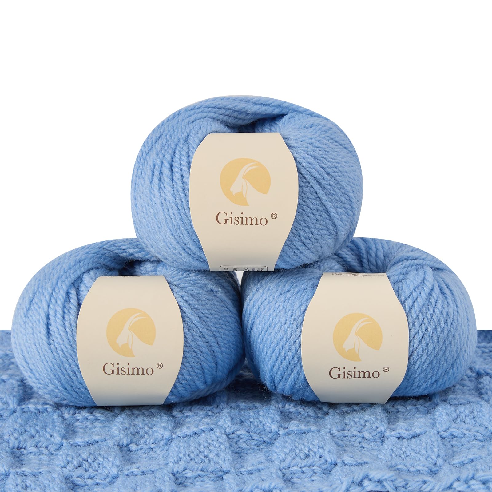 100% Merino Wool Yarn 3-Ply Luxurious and Soft Yarn for Hand Knitting &amp; Crocheting (Sky Blue,3Balls)