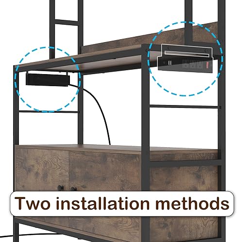 Miniatura 5 de Estante para hornear de cocina de 5 niveles con toma de corriente, soporte industrial para horno microondas, estante de almacenamiento de utilidad,