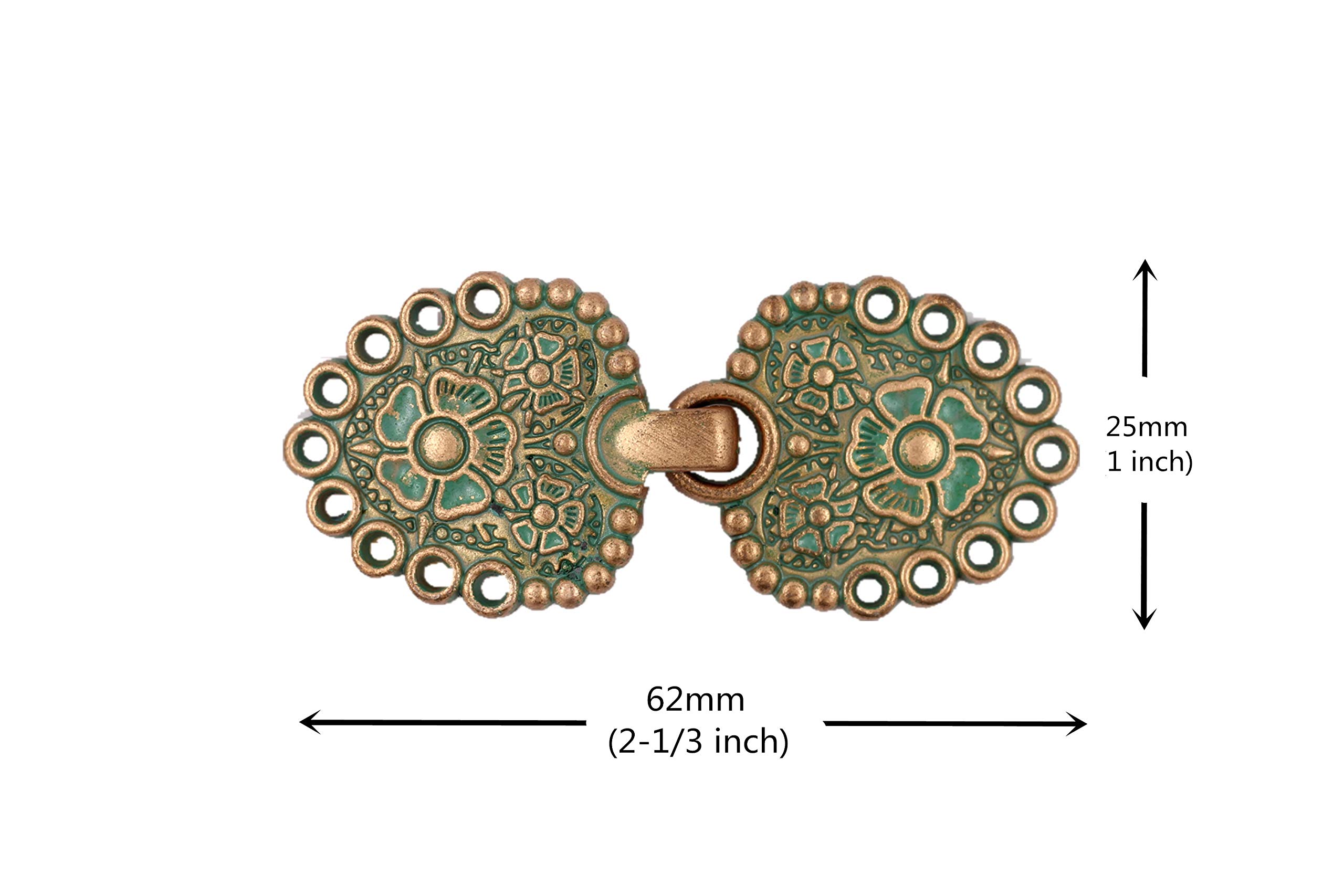 Bezelry Romantic Bouquet Cloak Clasps - 4 Pairs Antique Brass Hook & Eye Fasteners For Capes & Cardigans
