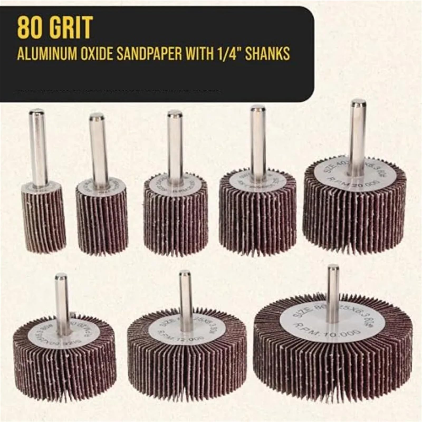 Set di levigatrici con ruota lamellare da 40 pezzi | Con gambo da 1/4" grana 80 for trapano con lamelle cilindriche di 8 dimensioni