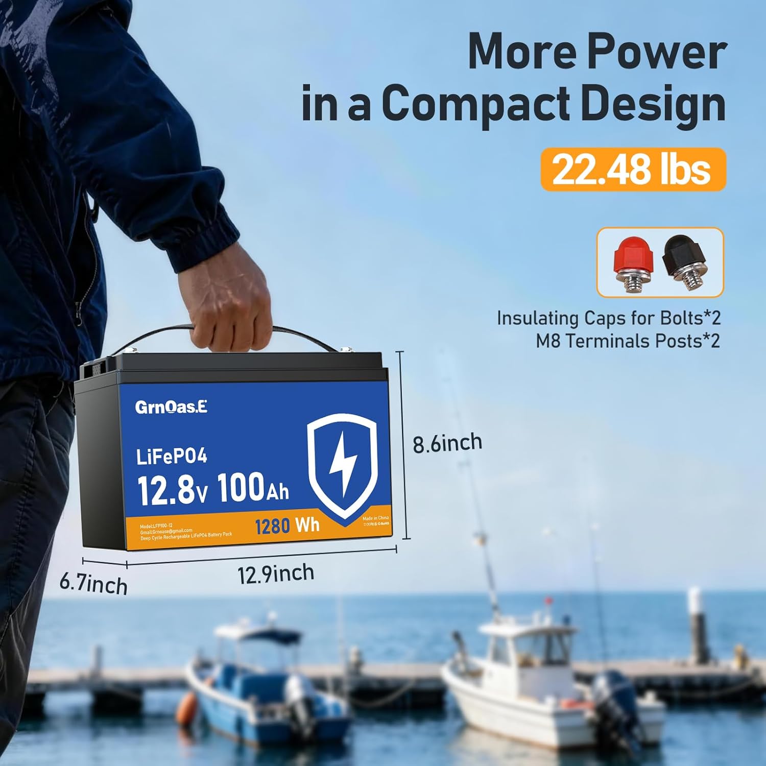 12V 100Ah LiFePO4 Battery Trolling Motors, Group 31 Lithium Batteries Built-in 100A BMS Low-Temp Protection, 1280Wh Rechargeable Max.15000 Deep Cycles Marine Battery for RVs Boat Yacht