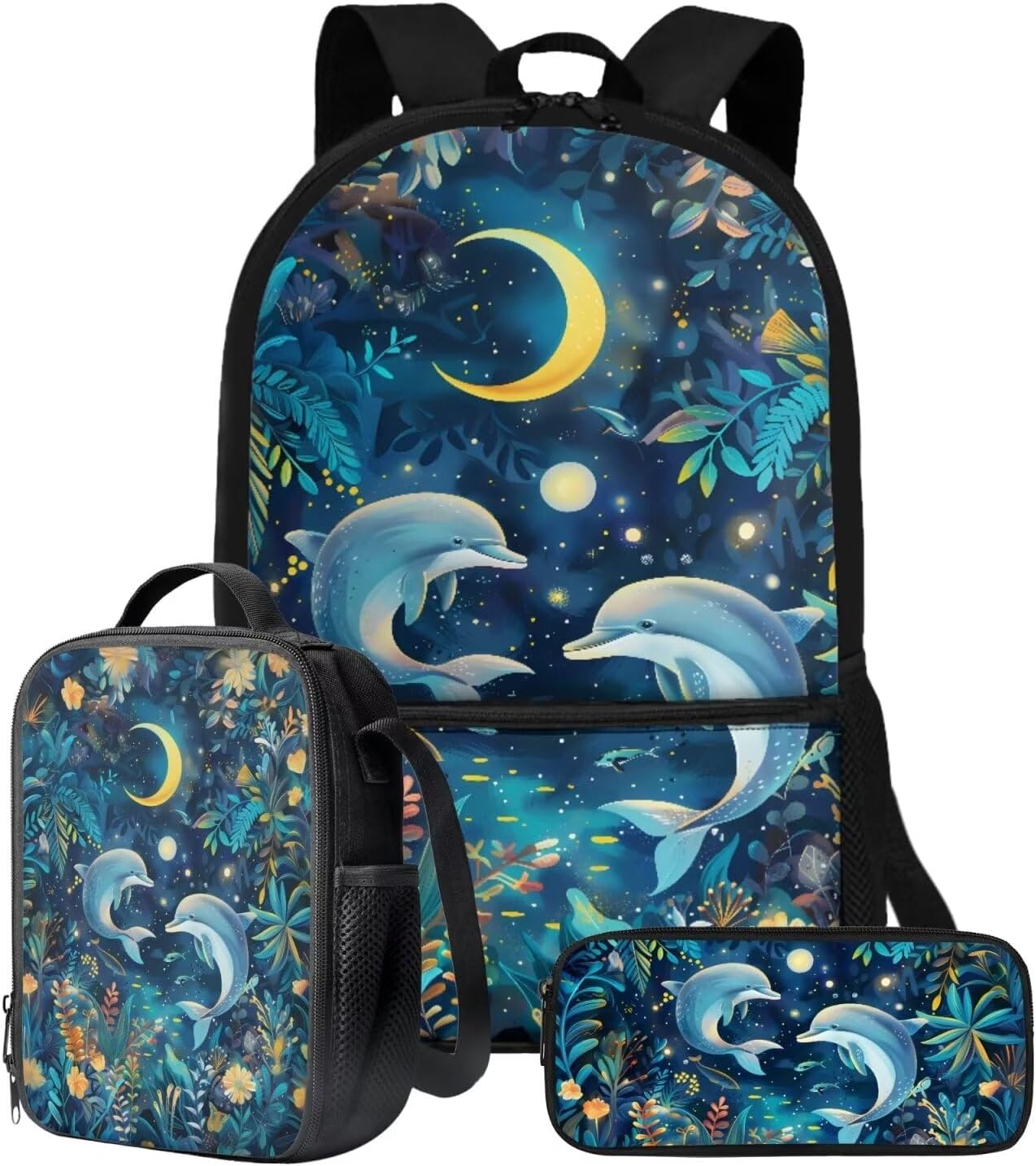 Xoenoiee Chicken Vibrant Floral Print 3Pcs Bookbag+Lunch Box+Pencil Bag for Students 17in Large School Bag Backpack Set for Boys Girls Back To School