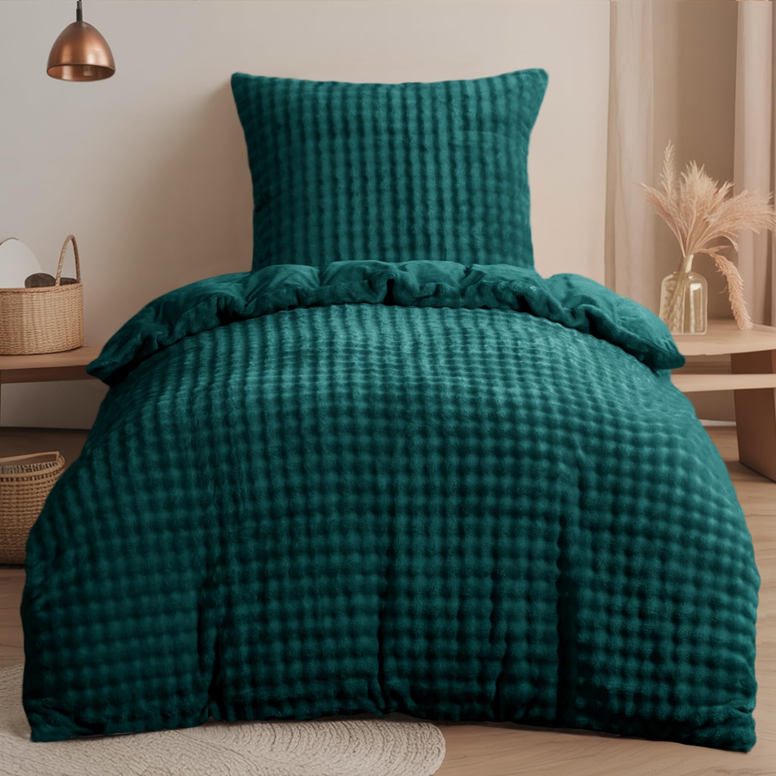 Parure De Lit D'hiver En Peluche Réversible - Vert, 220x240 Cm, Chaude Et Douillette