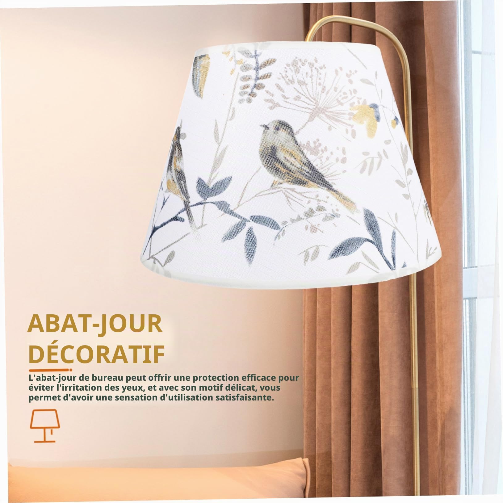 Uonlytech Abat-jour En Tissu Fleurs Et Oiseaux Tons Clairs De Fleurs Abat-jour Rustiques Couverture De Lampe De Table Abat-jour En Tissu Pour Lampes De Table Métal Intérieur E27 Plafond