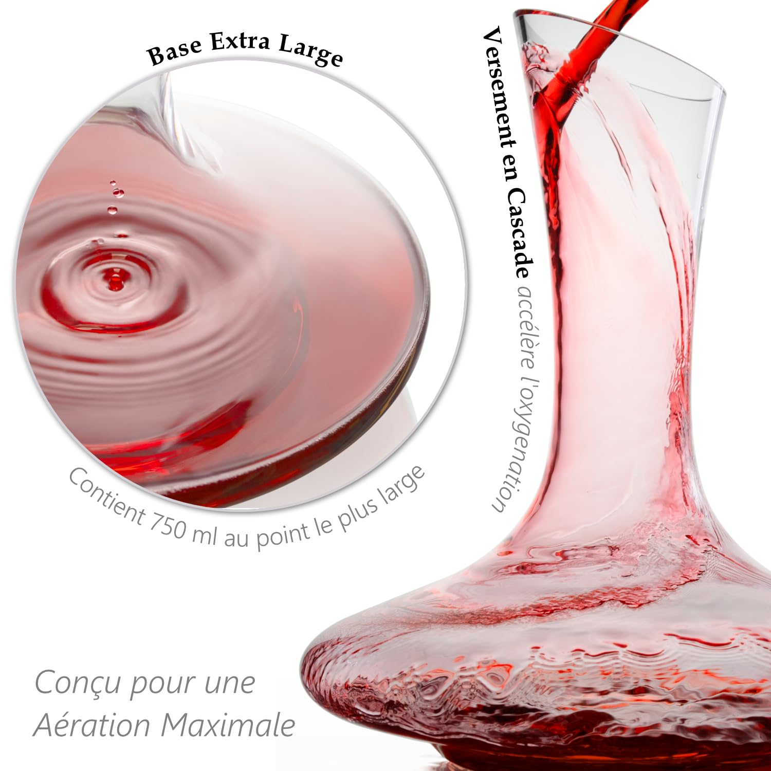 Carafe à Décanter le Vin (+ Bouchon 100% Pure Liège et Billes Nettoyantes) - Décanteur Aérateur pour Vin Rouge et Blanc avec Accessoires