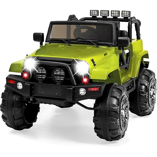 Best Choice Products Kids 12V Ride On Truck, Battery Powered Toy Car w/Spring Suspension, Remote Control, 3 Speeds, LED Lights, Bluetooth - Green