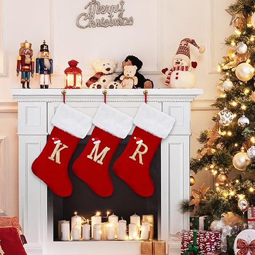Miniatura 2 de CRSTAFU Calcetines de Navidad personalizados con monograma, medias de Navidad con inicial familiar de 20 pulgadas, puño de felpa blanca súper suave