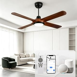 50 Inch Ceiling Fans with Lights,Ceiling Fan with Light and Remote Control Smart Ceiling Fan,Noiseless Reversible DC Motor,Plastic(PC) Wood Grain Paint 4 Blade Ceiling Fans,6-Speed 3 CCT,Ceiling Fan