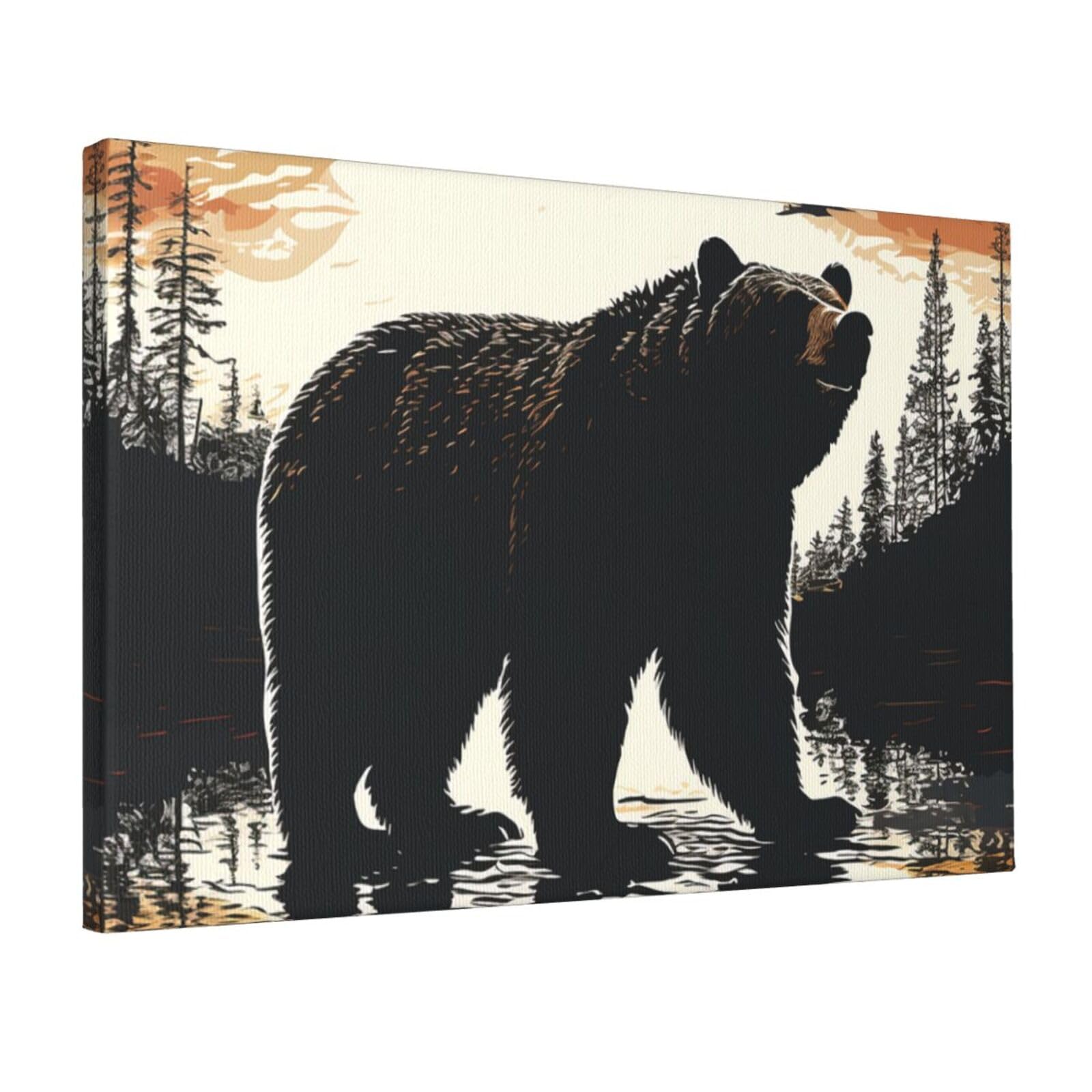 KLOPH Bear silhouette Canvas Wall Art for Living Room 12"x18" Modern Artwork Painting for Bathroom Hanging Canvas Prints Aesthetic Wallart for Bedroom Kitchen Office Wall Decor