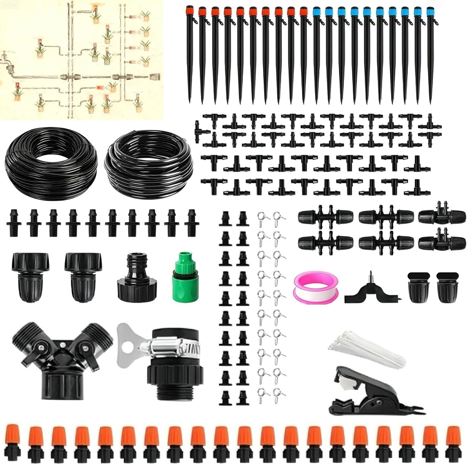 240FT Drip Irrigation System Kit, Upgraded 5/16" Main Line & 1/4" Blank Distribution Tubing, DIY Automatic Garden Watering Hose with Micro Sprinklers for Patio, Greenhouse, Raised Bed
