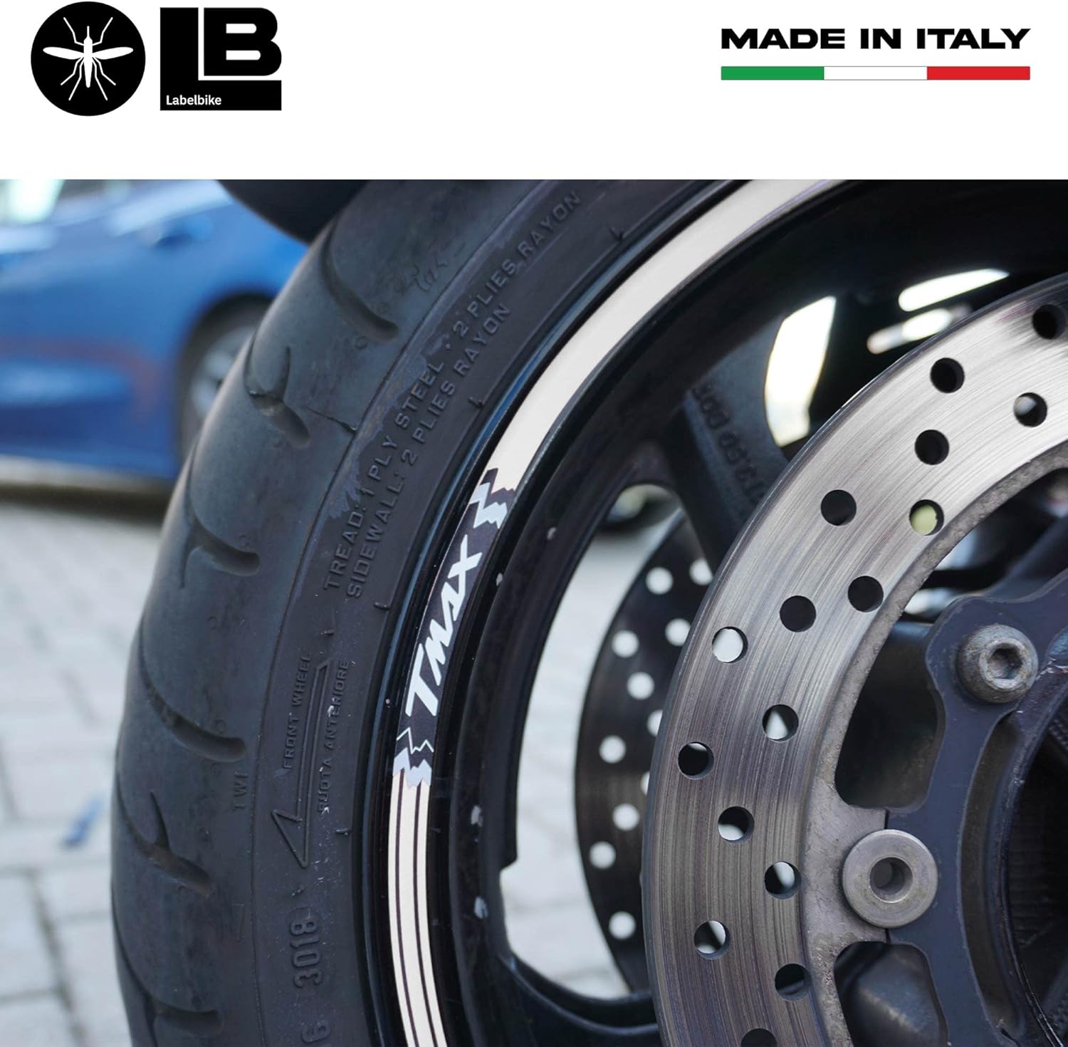 labelbike - Stickers Stripes Motorcycle Rims Wheels Tuning Protection Kit Compatible with Yamaha 500-530-560 TMAX 2008-2024 Color White