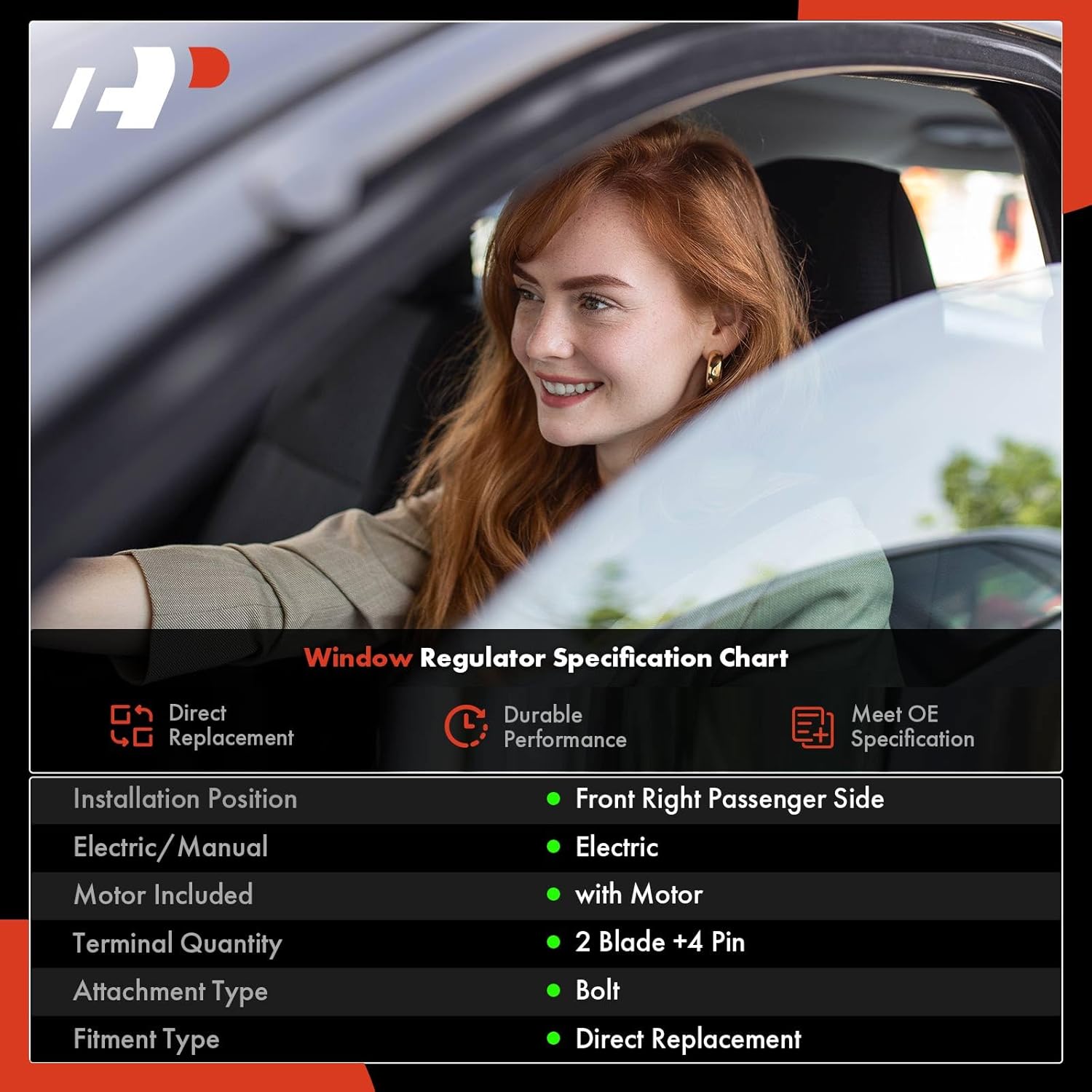 A-Premium Front Right Passenger Side Electric Power Window Regulator with Motor Compatible with Honda Odyssey 2011-2017