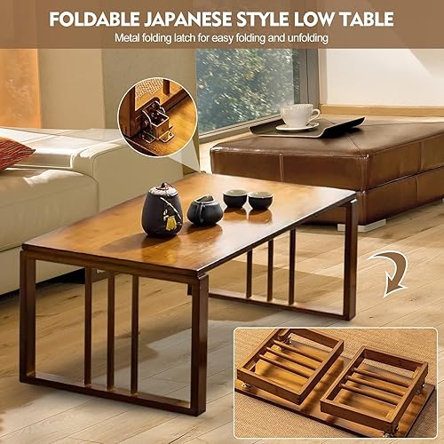 Miniatura 3 de Mesas De Centro para Sala - Mesas De Centro para Sala Mesa baja Kotatsu plegable de bambú para espacios pequeños sentados en el suelo (31.5 pulgadas)