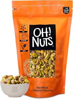 Oh! Nuts Raw Pistachios No Shell - Whole California Pistachios 1 lb, 100% Natural Resealable Bag for Freshness