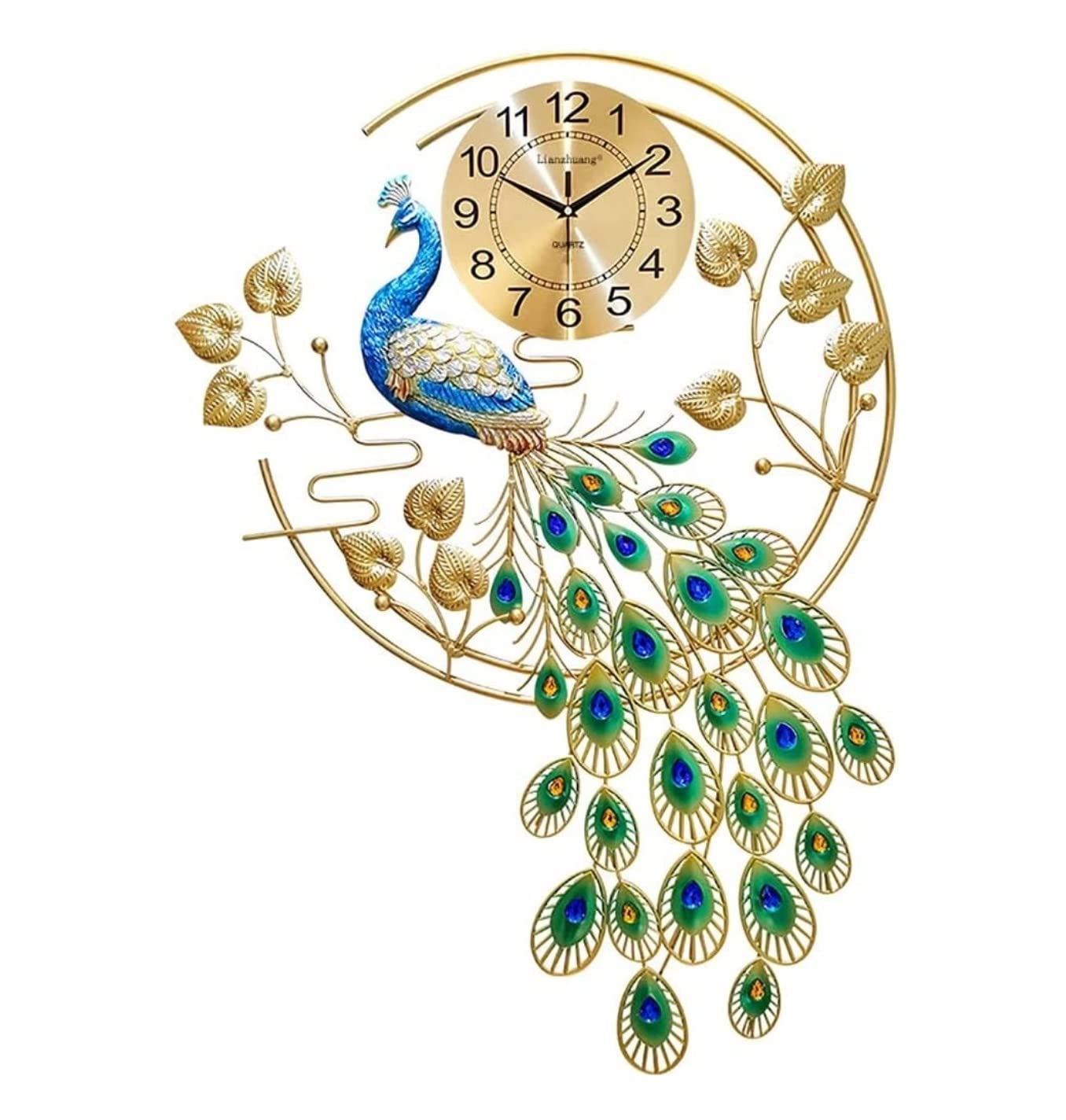 VNCdfhETs Decorative Wall Clock Crystal Diamond Wall Clock Silent Non-Ticking Metal Quartz Decor Unique Peacock Shape Modern Clocks Home Office Decor