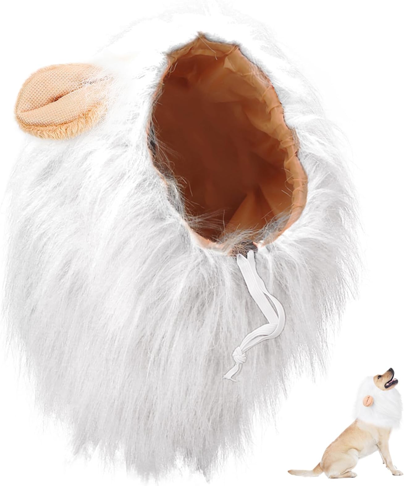 Vivifying Lion Mane Dog Costume, Adjustable Lion Wig with Faux Fur for Medium&Large Dogs, Halloween Dog Accessory Perfect for Parties, Photoshoots, and Role-Playing (Large, White)