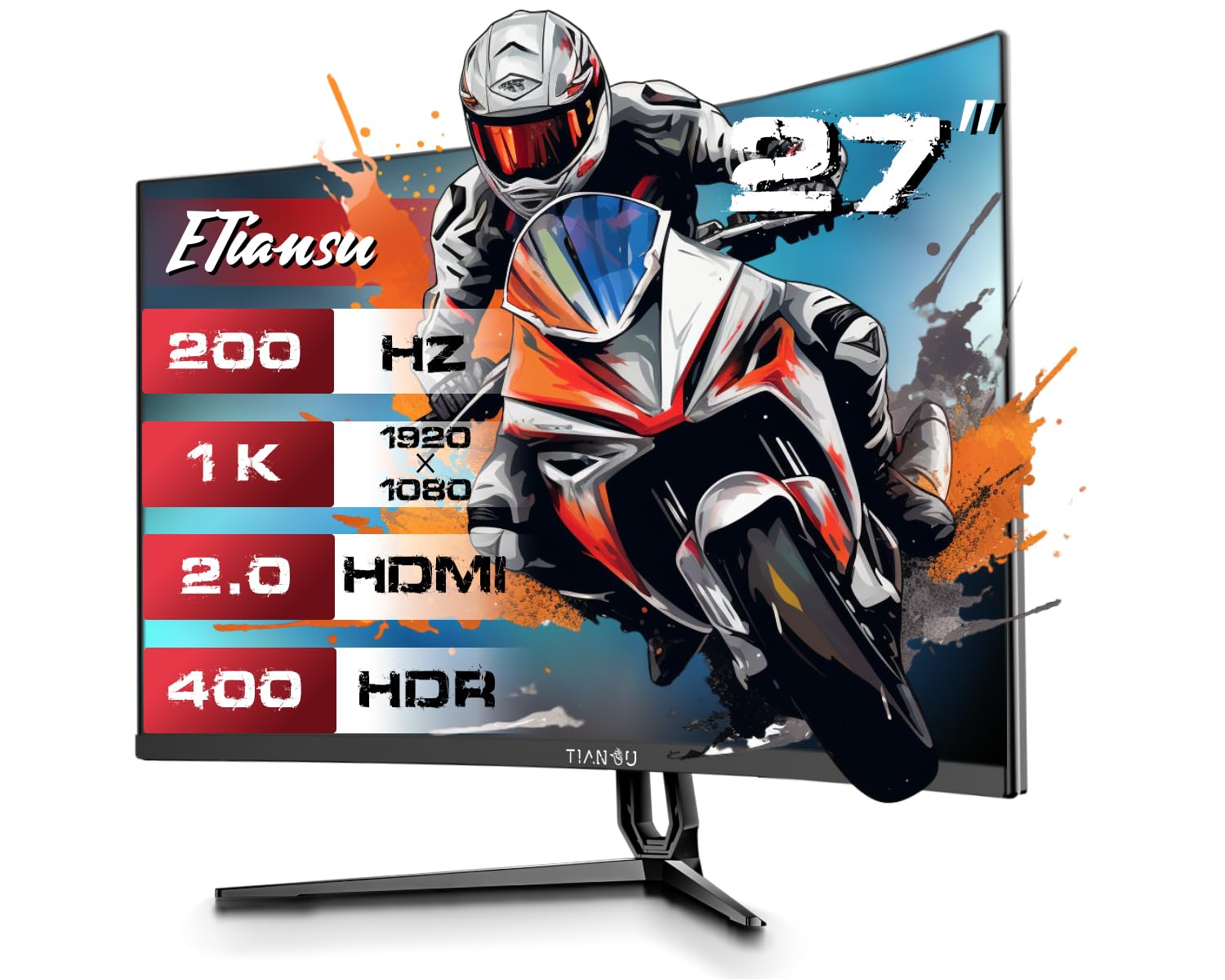 View 1 of 27" FHD 200Hz Curved Gaming Monitor,1ms FreeSync Premium,120%sRGB,HDR400