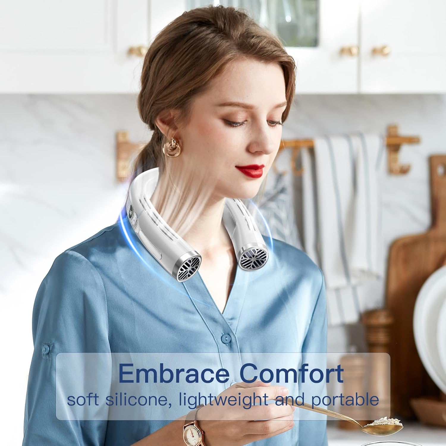 3 in 1 Neck Air Conditioner Portable, 6000mAh Neck Fan with 2 Metal Cooling Plates, Neck Fans that Blow Cold Air Rechargeable with 3 Speeds, Neck Cooling Fan with 3 Modes-Fan/Cooler/Heater, White