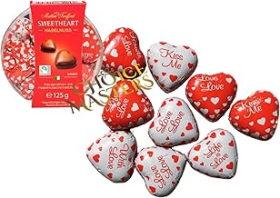 Chocolate Heart Gift | Exquisite Kiss Me/Love Heart Pralines Individually Wrapped Foiled Chocolate Small Gift Box with Velvety Hazelnut Cream Filling - 125g