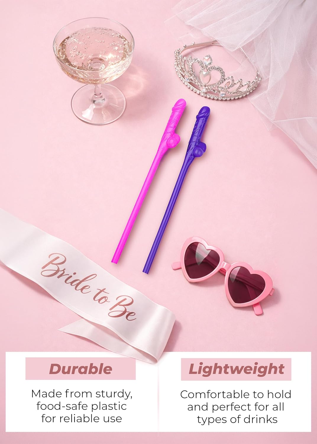 Fun Party Straws for Bachelorette, Plastic Drinking Straws Set of 24 pcs,Girls Night, Weddings, Bridal Shower, Novelty Naughty Straw for Juice and Cold Drinks