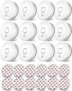 Ecoey Smoke Alarm Fire Detector, Battery Included Photoelectric Smoke Detector with Test Button and Low Battery Signal, Small Fire Alarm for Home, Bedroom FJ136GB, 12 Packs