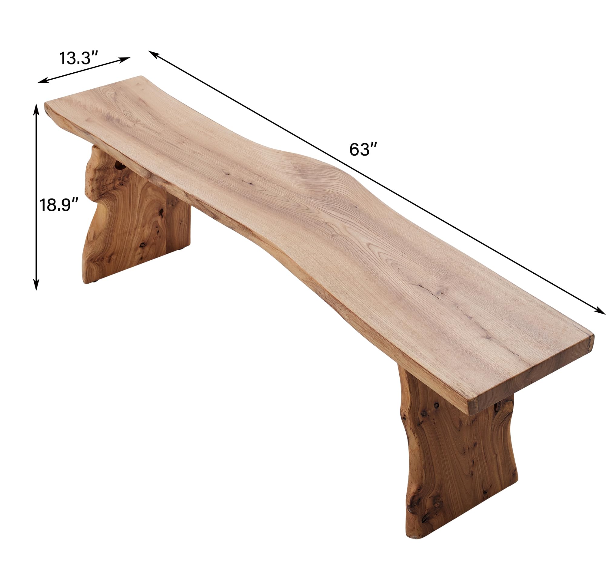 63” Wooden Dining Bench,Entryway Bench,Solid Natural Edge,End of Bed,Kitchen Table Benches,Entryway Benches for Rustic Home Décor Furniture